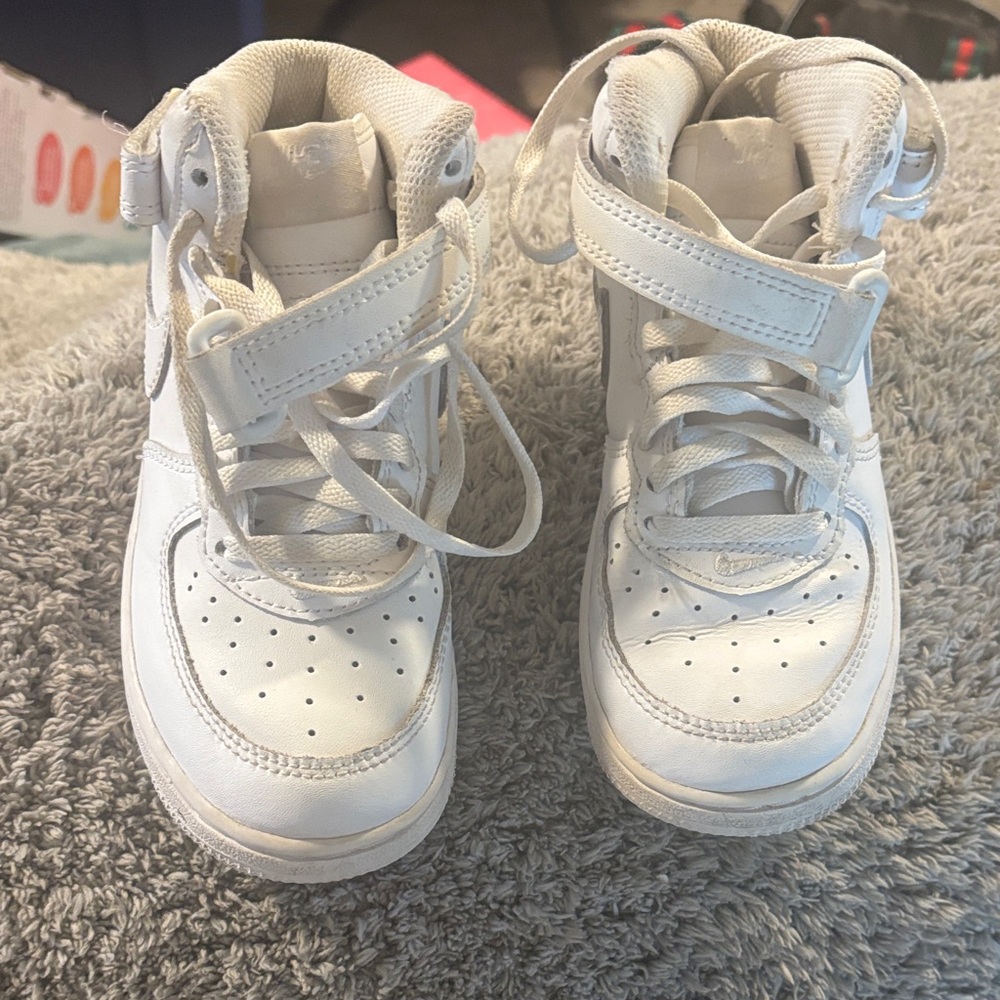Kids White High-Top Sneakers with Velcro Strap
